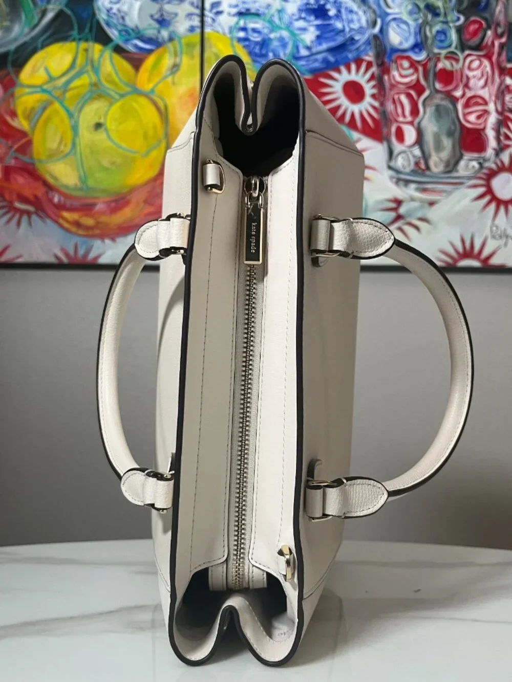 Kate Spade New York Kristi Large Pebbled Leather Satchel Parchment NWOT